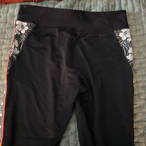 adidas Black Leggings with Floral and Stripe Detail